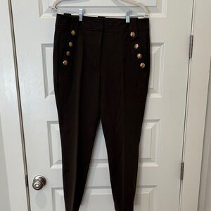 White House Army Green Market Black Cropped Pants with Gold Buttons